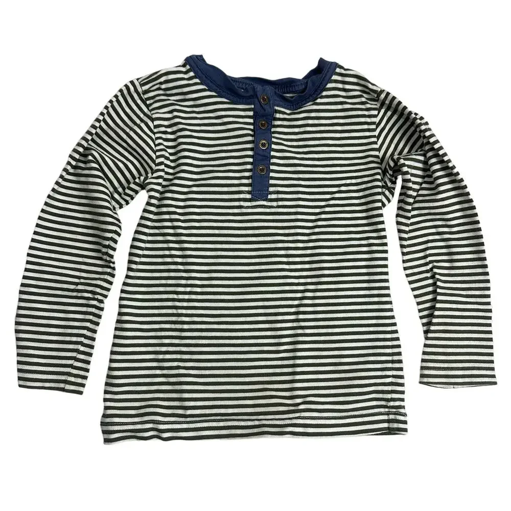 Kitestrings Hartsrings Blue Green Striped Henley Long Sleeve Shirt Boys Size 7